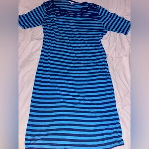 LuLaRoe Julia Navy and Light Blue Striped Dress